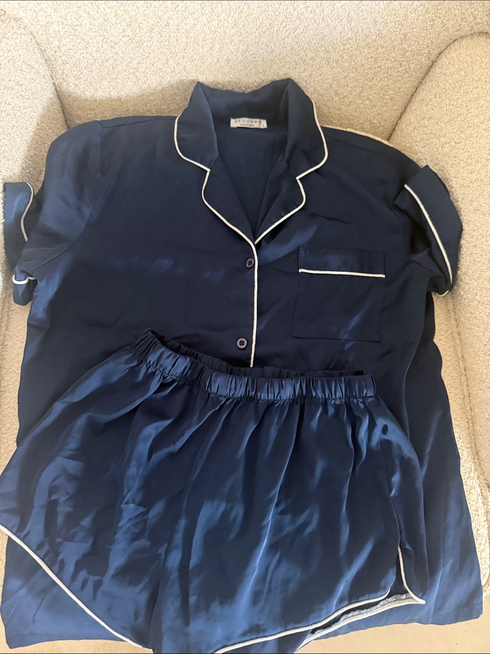 Women's Navy Short Pajama Set with Contrast Piping